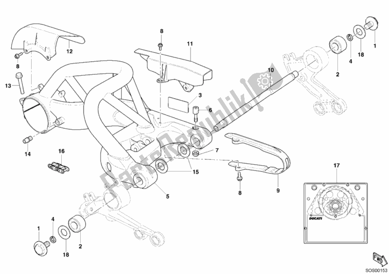 Alle onderdelen voor de Zwenkarm van de Ducati Monster S2R 1000 USA 2006
